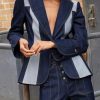 Patchwork Lapel Long Sleeves Split-Joint Deep V-neck One-Buttoned Blazer Jackets - Image 3