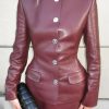 Round Neck Beading Pullover Single Breasted Leather Jacket Half Skirt Set - Image 11