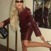 Round Neck Beading Pullover Single Breasted Leather Jacket Half Skirt Set - Image 9