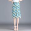 Elegant 3D Leaves Embroidery Patchwork Crochet Lace Midi Pencil Skirt