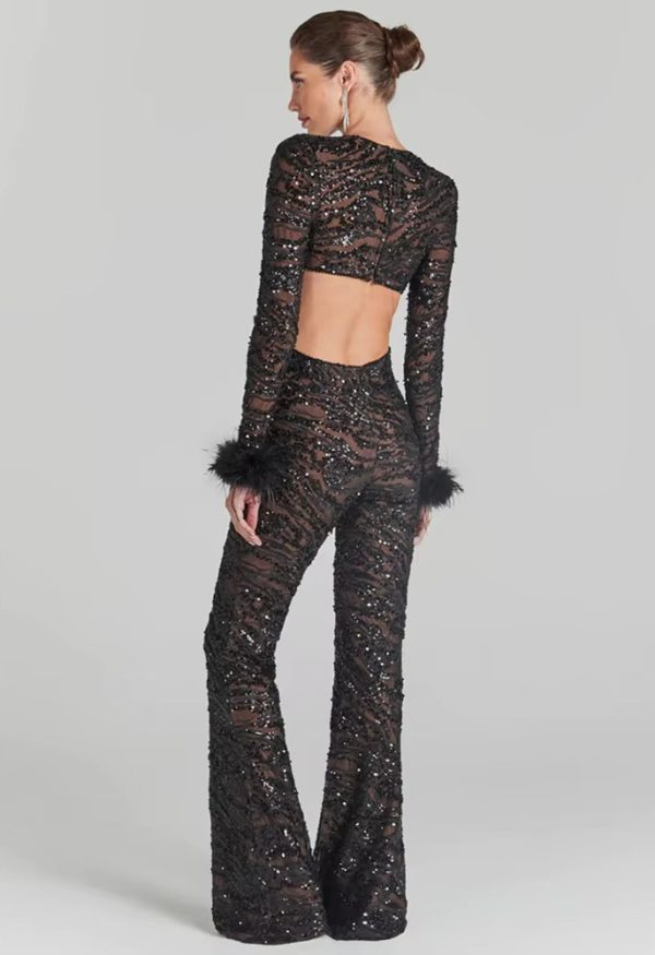 Sequins Designer Cut Out Feather Mesh High Street Christmas Bodycon Rompers Jumpsuit - Image 5