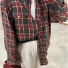 Vintage Long Sleeve Plaid Lapel Pocket Oversized Shirt - Image 11