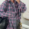 Vintage Long Sleeve Plaid Lapel Pocket Oversized Shirt - Image 7