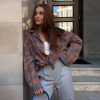 Vintage Long Sleeve Plaid Lapel Pocket Oversized Shirt - Image 8