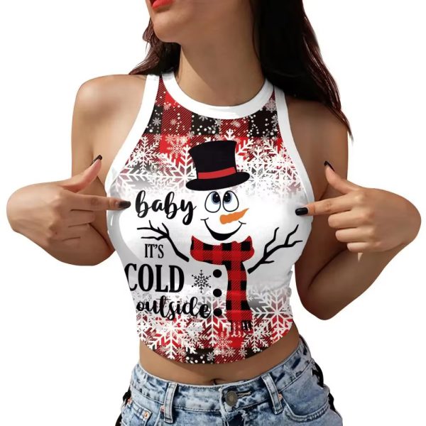 Merry Christmas 3D Digital Print Sleeveless O-neck Streetwear Crop Top