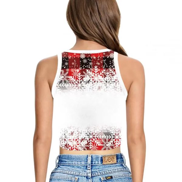 Merry Christmas 3D Digital Print Sleeveless O-neck Streetwear Crop Top - Image 2