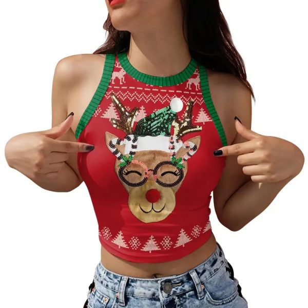 3D Digital Print Sleeveless O-neck Merry Christmas Streetwear Crop Top