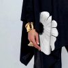 Asymmetric Floral Printed High Neck Long Sleeves Loose Split-Joint Casual T-Shirts - Image 3