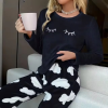 Casual Cozy Print Fluffy Pant And Top 2 Piece Pajamas Set - Image 2