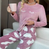 Casual Cozy Print Fluffy Pant And Top 2 Piece Pajamas Set