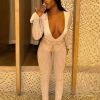 Casual Knit Stripe V-Neck Slim Fit Ankle-Length High Street Sweater Jumpsuits - Image 7