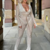 Casual Knit Stripe V-Neck Slim Fit Ankle-Length High Street Sweater Jumpsuits - Image 2