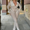 Casual Knit Stripe V-Neck Slim Fit Ankle-Length High Street Sweater Jumpsuits - Image 3