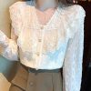 Casual Long Sleeve Ruffles V-Neck Lace Blouse Shirt - Image 4