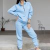 Casual Long Sleeve Solid Color Fleece Pullover Hooded Sweatshirt 2-Piece Set - Image 5