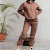 Casual Long Sleeve Solid Color Fleece Pullover Hooded Sweatshirt 2-Piece Set - Image 7