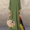 Casual O-Neck half Sleeve Streetwear Cotton Linen Vintage Long Dress - Image 11