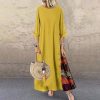 Casual O-Neck half Sleeve Streetwear Cotton Linen Vintage Long Dress - Image 2