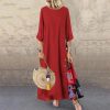 Casual O-Neck half Sleeve Streetwear Cotton Linen Vintage Long Dress - Image 3