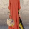 Casual O-Neck half Sleeve Streetwear Cotton Linen Vintage Long Dress - Image 5