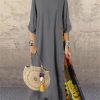 Casual O-Neck half Sleeve Streetwear Cotton Linen Vintage Long Dress - Image 8