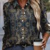Vintage Single Breasted Turn-down Collar Loose Printed Shirt - Image 3
