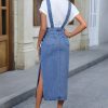 Casual Sleeveless Pockets High Split Bodycon Long Denim Dresses - Image 5