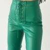 Casual Solid Color Drawstring Raised Waist Trousers PU Leather Pants - Image 3