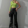 Casual Solid Color Drawstring Raised Waist Trousers PU Leather Pants - Image 5