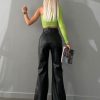 Casual Solid Color Drawstring Raised Waist Trousers PU Leather Pants - Image 7