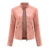 Casual Solid Round Neck Long Sleeved Classic Retro Style Leather Jacket - Image 10