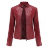 Casual Solid Round Neck Long Sleeved Classic Retro Style Leather Jacket - Image 9