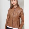 Casual Solid Round Neck Long Sleeved Classic Retro Style Leather Jacket - Image 2