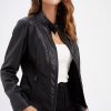 Casual Solid Round Neck Long Sleeved Classic Retro Style Leather Jacket - Image 6