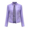Casual Solid Round Neck Long Sleeved Classic Retro Style Leather Jacket - Image 12