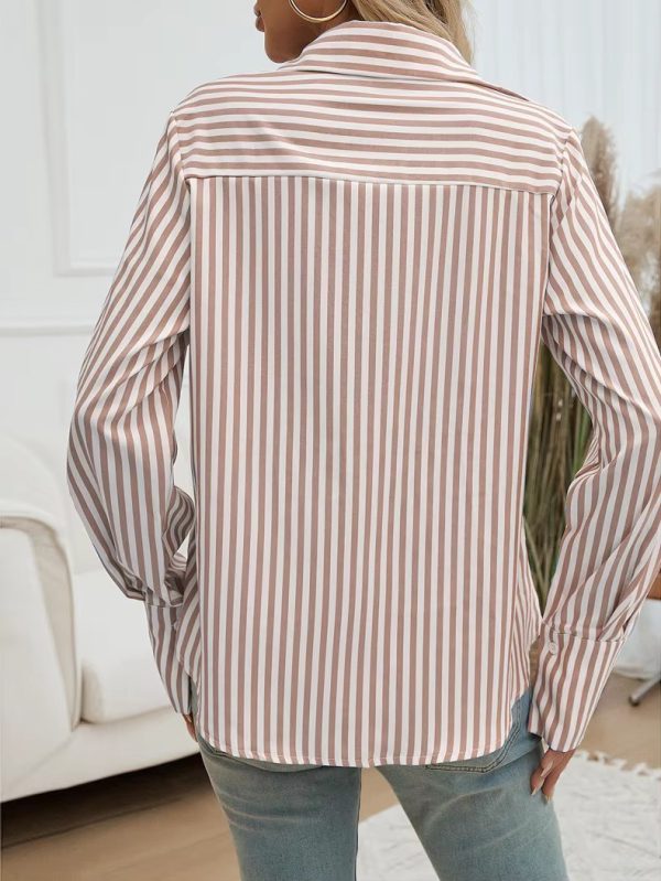 Casual Turn-down Collar Long-Sleeve Lapel Button Striped Shirt - Image 13