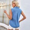 Casual Turn-down Collar Sleeveless Washed Pockets Button Up Denim Shirts - Image 5