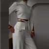 Casual Turtleneck Tops Wide Leg Long Pants Loose Two Piece Sets - Image 2