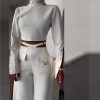 Casual Turtleneck Tops Wide Leg Long Pants Loose Two Piece Sets - Image 4
