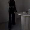 Casual Turtleneck Tops Wide Leg Long Pants Loose Two Piece Sets - Image 5