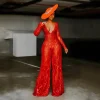 Casual V Neck Lace Up Evening Party Banquet Beach Jumpsuits Full Pant Rompers - Image 2