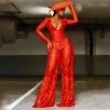 Casual V Neck Lace Up Evening Party Banquet Beach Jumpsuits Full Pant Rompers - Image 3