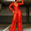 Casual V Neck Lace Up Evening Party Banquet Beach Jumpsuits Full Pant Rompers