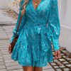 Casual V-neck Puff Sleeve Floral Print Ruffled A-line Mini Dress