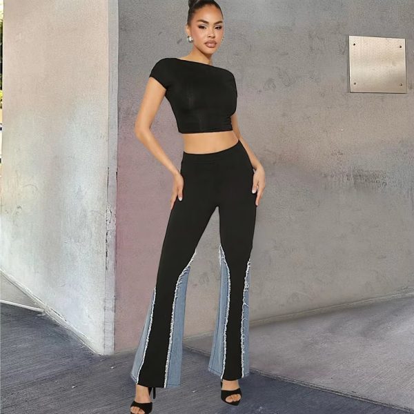 Elegant Contrast Color Vibe Style Design Sense High Waist Straight Pants