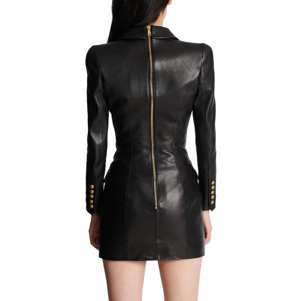 Designer Lion Metal Buttons Faux Leather High Street Blazer Dress - Image 5