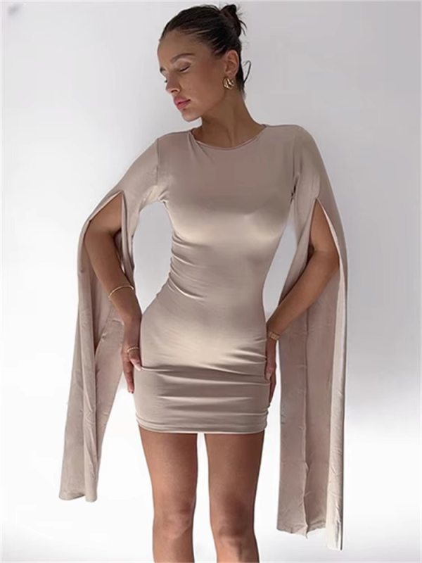 Elegant Above Knee Pullover Long Sleeve Split Mini Dress - Image 3