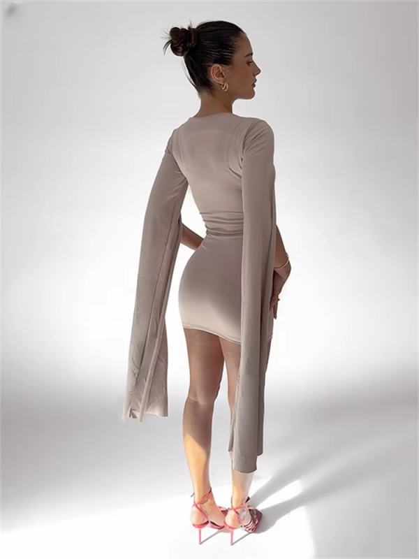 Elegant Above Knee Pullover Long Sleeve Split Mini Dress - Image 5