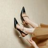 Elegant Ankle Strap Leather Rivet Pointed Toe Thin High Heel - Image 6
