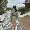 Elegant Button Up Loose Top With High Waist Mini Skirts Crop 2 Piece Sets - Image 4